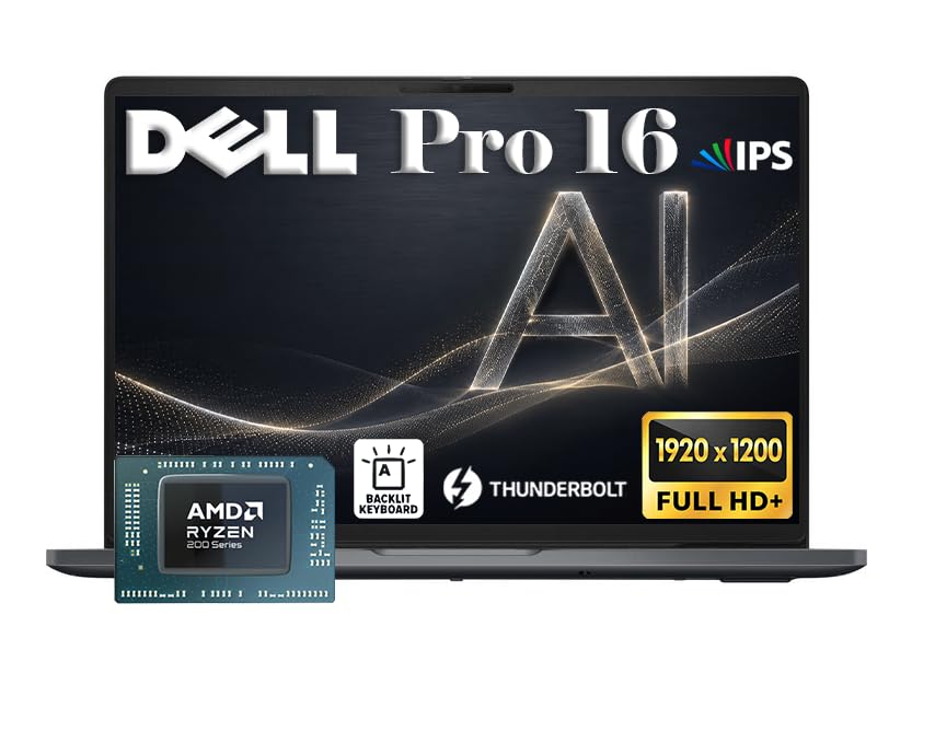 Image of Dell Pro 16 PC16255 Business AI Laptop, Next Gen Latitude 3550, 16 inch WUXGA IPS Display, AMD Ryzen 5 220 Processor, 16GB DDR5 RAM 1TB SSD, Win 11 Pro, Backlit KB, RJ-45, Thunderbolt 4, Magnetite Black