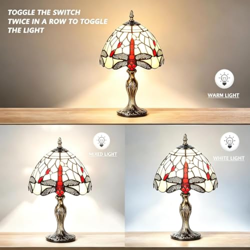 Image of 8'' Stained Glass Table Lamp, Vintage Desk Bedside Night Light