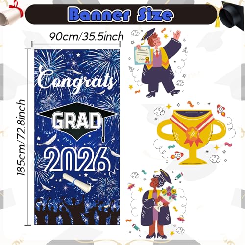 Image of Graduation Decorations, 2026 Graduation Banner Door, Blue and Black Graduate Banner Backdrop Class of 2026 Congrats Grad Sign for University Commencement High School Farewell Ceremony Party 90*185cm