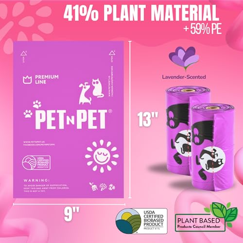 PET N PET Dog Poop Bags Scented, 41% Plant Based USDA Certified Dog Bags Refill Rolls with Holder for Doggy Poo, Cat Litter Waste, Thick and Leak-Proof Sac CaCa Chien (Lavender, 288 Counts) - Image 3