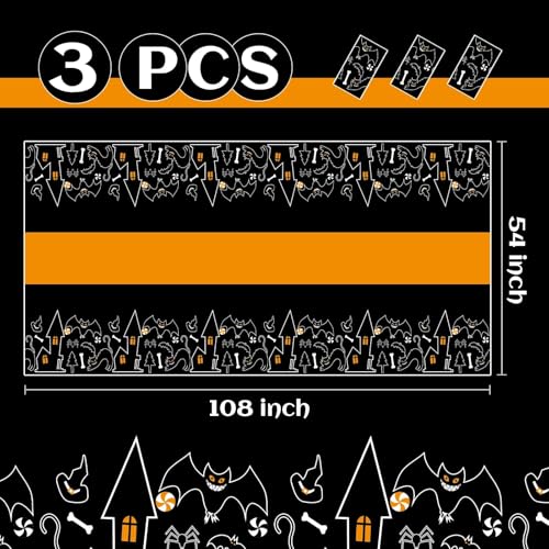 Image of Childom 3 Pack Halloween Tablecloths Rectangle Table,Halloween Decorations | 54 inch x 108 inch Disposable Plastic Tablecloths,Plastic Table Cover for Halloween Party Decorations,Halloween Party Supplies Favors