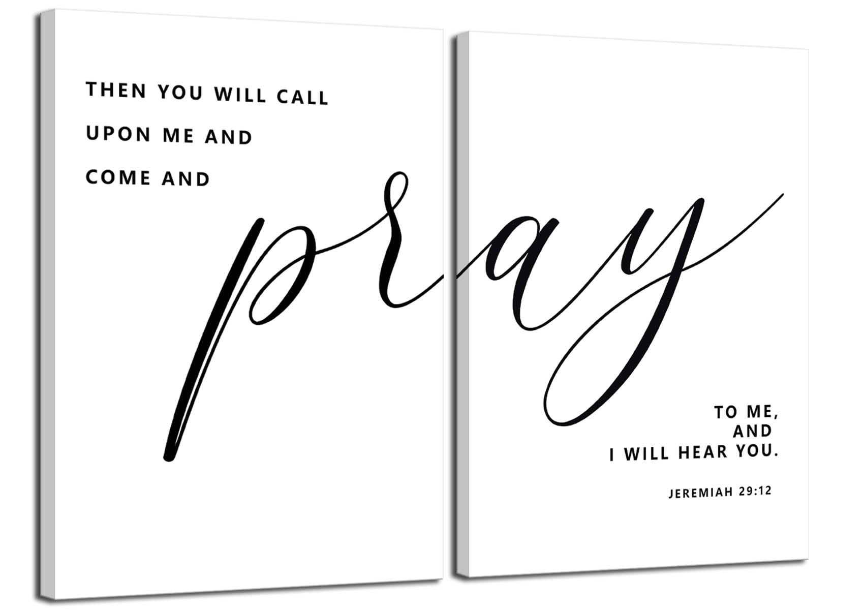 2Pcs Framed Bible Verse Wall Art Jeremiah 29:12 Pray to Me Canvas Prints Christian Inspirational Scripture Posters Wall Decor Pictures for Living Room Bedroom Home Decoration