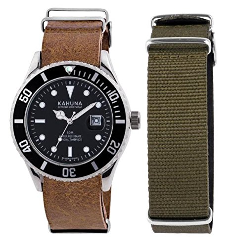 Kahuna Mens Quartz Black Dial Analogue Display Interchangeable Olive Green Nylon Strap Watch KUS0110GSTP (B075P2WNSD) Amazon Price History, Amazon Price Tracker