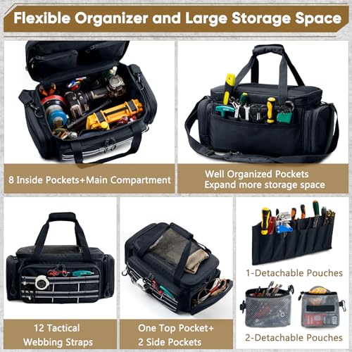 Image of Heavy Duty Tool Bag Organizer with Strong Magnets & Detachable Pouches, Tactical Tool Tote for Men, Multiple Pockets, Anti-Friction Bottom Utility Tool's Bag for Electrician,Mechanic
