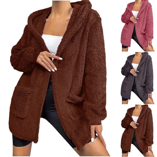 Manteaux femme hiver peluche doux veste sherpa épaisse de coupe ample avec poches isolantes