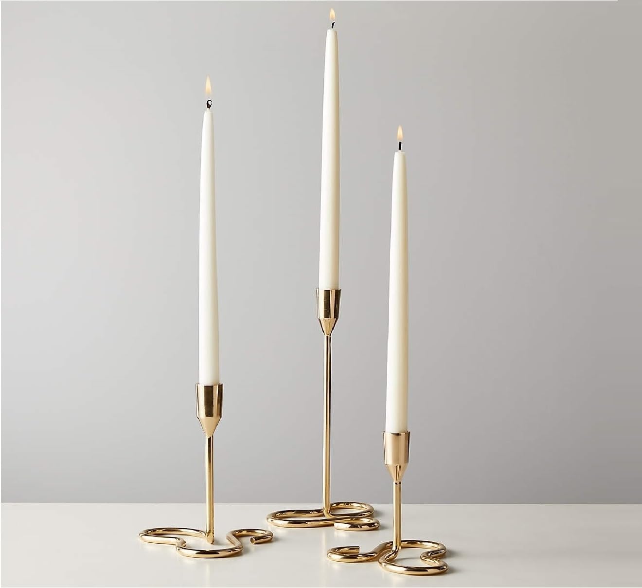 Golden Curve Taper Candle Holder, Candlestick Holders Taper Candle Holder, Gold Metal Candle Stand for Home & Decor - 3 Pcs Candle Stick Holders Set (L + M + S)