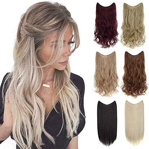 XBwig Clip in Hair Extensions Synthetic 22" 25" One Piece Full Head 150g Clips Hairpieces Straight Curly Long V Part Hair Piece(22",Ginger Brown Mix Bleach Blonde)