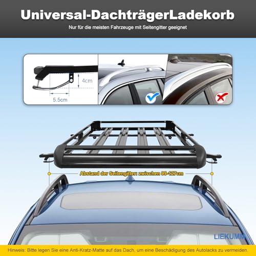 LIEKUMM 127 x 97 cm Dachgepäckträger, 100 kg Tragfähigkeit Aluminium Dachgepäckträger Korb Relingträger, Auto Dachträger Fracht Relingträger Universal Gepäckkorb für Universal SUV, Schwarz