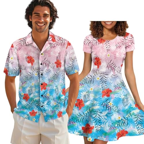 Image of AFPANQZ Couple Matching Outfit Casual Men's Button Down Shirt or Short Sleeve Summer Sundresses Dresses for Women 2026
