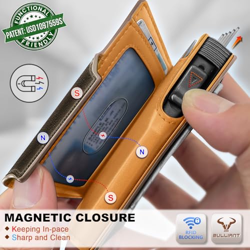 Image of BULLIANT Men Slim Leather Wallet Metal Case Money Clip-Magnetic Closure