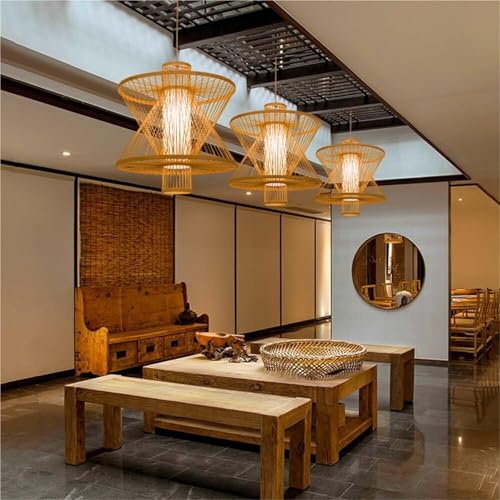UHKOIXDFGQA Boho Rattan Pendant Light Fixture Modern Handwoven Bamboo Hanging Lamp Farmhouse Coastal Wicker Chandelier with E26/27 Base - Image 6