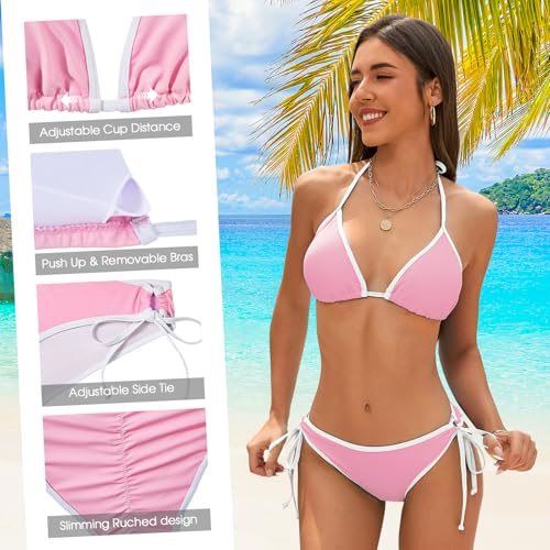 Image of American Trends Women String Triangle Bikini Set Swimsuit Two Piece Bathing Suit Cheeky Swim Suit Swimwear