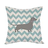 Moslion Dachshund Dog Pillow Dachshund Pattern Dog Teal Waves Striped Cotton Linen Cushion Cover Squ