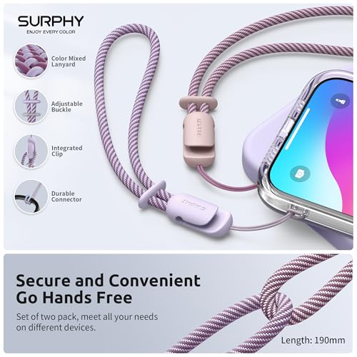 Image of SURPHY 2 Pack Phone Lanyard, Phone Wrist Strap for Case, Camera Wrist Strap | Ultra-Light 2-Color Braided Phone Strap, Cellphone Charm Strap, Anti-Lost Wrist Lanyard for Women and Men, Pink Lilac