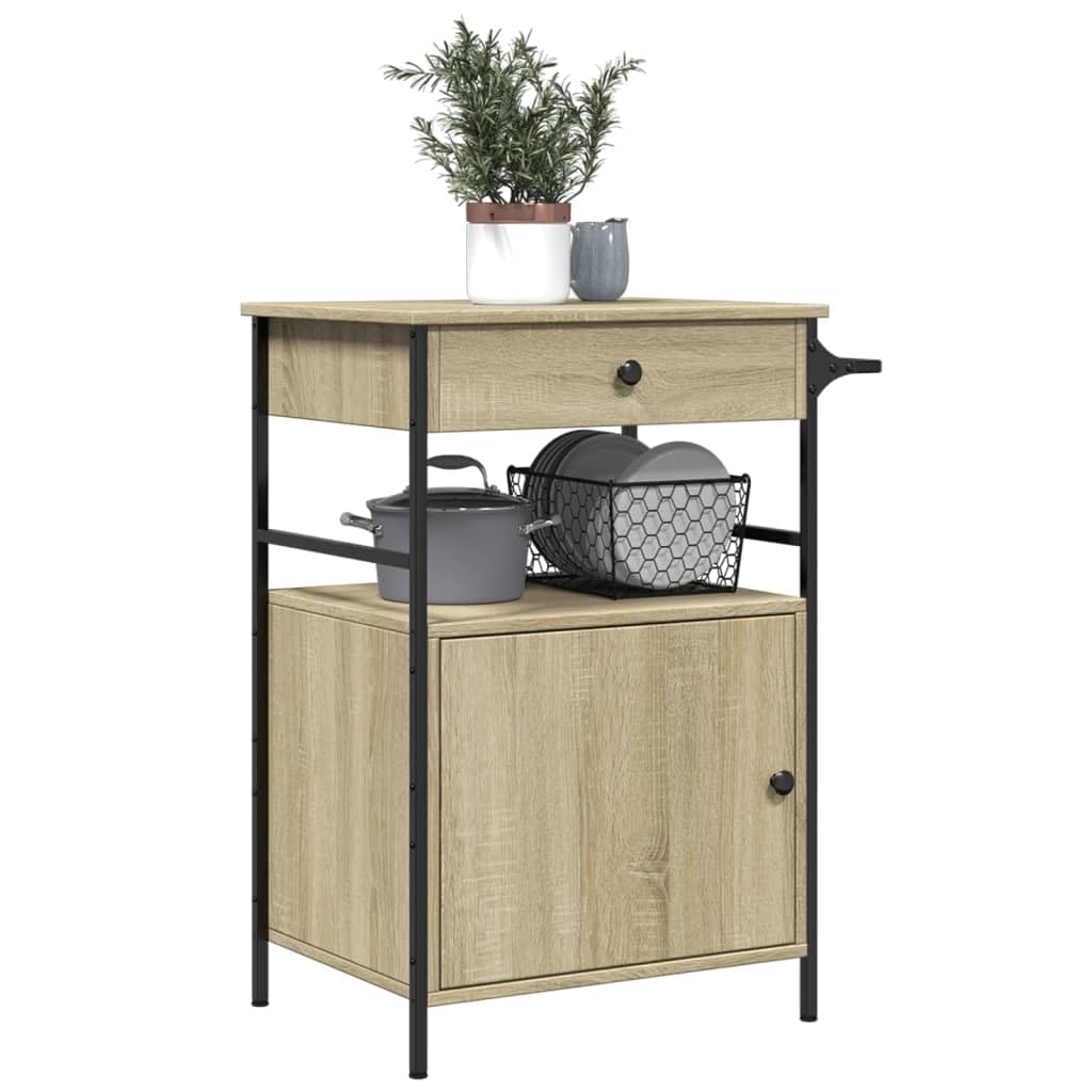 Stylowy wózek kuchenny na kółkach z dębowym wykończeniem – 56 x 43 x 89,5 cm, drewniany wózek do przechowywania, do kuchni, łazienki, sypialni i biura, funkcjonalne i wszechstronne rozwiązanie do