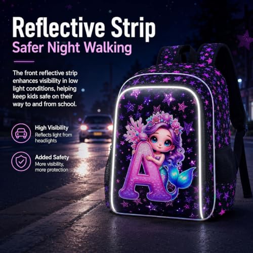 Image of CCJPX 16 inch Mermaid Backpack for Girls, 3Pcs Kids Bookbag with Lunch Box, Water Resistant Elementary School Bag for Kindergarten Preschool Toddler (Black)