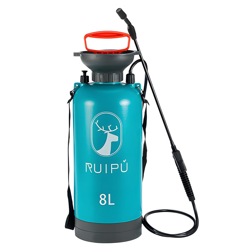 Jemora Pompa Portatile Spruzzatore a Pressione da Giardino 2,11 Galloni / 8 Litri Spruzzatore Portatile per Prato e Giardino con Valvola di Rilascio della Pressione/Girevole/Tracolla Regola