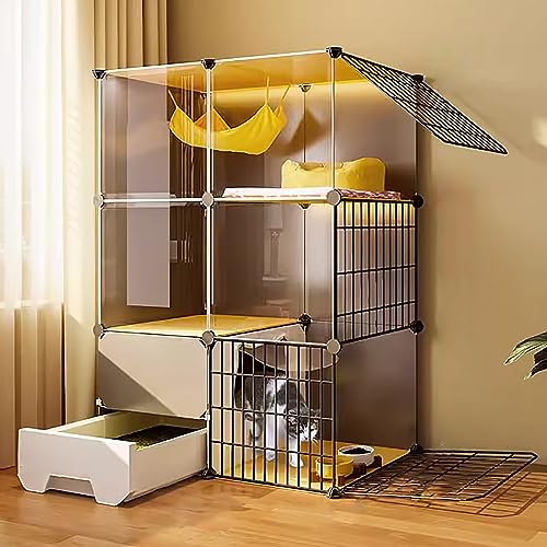 Gabbia per gatti da interno, recinto pieghevole per gatti, cuccia in filo metallico, gabbia per animali domestici facile da montare, spaziosa area per esercizi per 1-2 gatti, lettiera autoportante