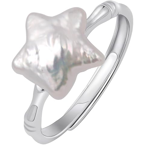 Pearl Ring for Women Baroque Pearl Ring Sterling Silver Rings Star Shape Dainty Rin...