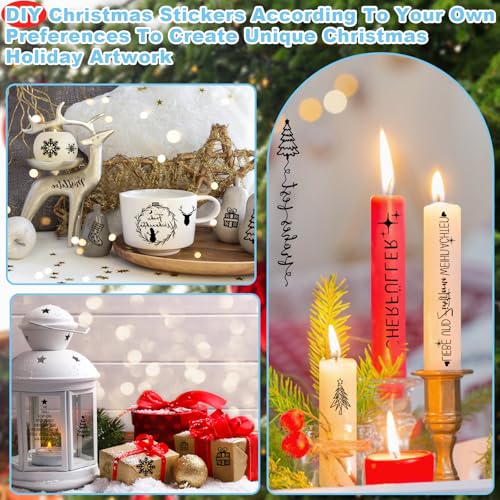 Rub On Sticker Weihnachten, 8 Stück Rub On Aufkleber Weihnachten, DIY Deko Rub On Folie Aufkleber, Rub On Sticker Transfers, Kerzenaufkleber für Möbel Glas Holz Scrapbooking DIY Basteln Deko
