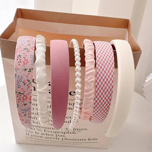 DOXISHRUKY Headbands for Women Girls, 7pc Set - Non Slip Floral Padded Headbands Cute Pearl Headband for Girls Vintage Wide Headband