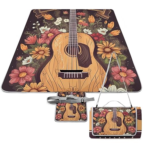Country-Music-Festival Print Picnic Blanket Waterproof Foldable, Large Outdoor Picnic Blanket Beach Blankets Camping Blanket Travel Mat, Shoulder Strap Tote, Rectangle 58x58in