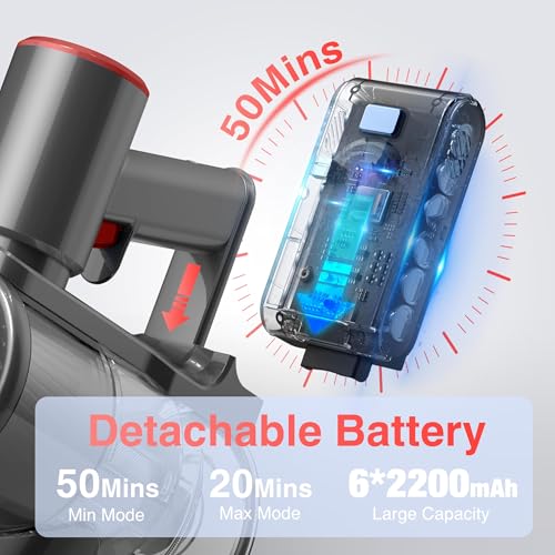 Image of Zefiro Cordless Vacuum Cleaner, 450W /40Kpa Vacuum Cleaners for Home | 50Mins Stick Vacuum with LED Display, Anti-Tangle and Lightweight, Rechargeable Vacuum for Pet Hair /Carpet /Hardwood Floor