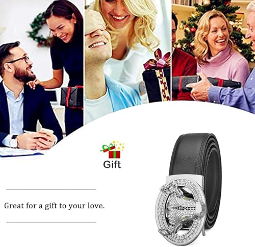 Mens Ratchet Leather Belt Casual Formal Strap with Rhinestone Engraved Longhorn Bull Cattle Head Automatic Buckle(110cm/43, Black)4