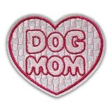 Dog Mom Patch 3 Inches Pink Heart, Love Animals, Dog Cute Meme Iron On/Sew On Embroidery Fabric Applique Patches for Trucker Hats Clothes Backpack DIY Accessories Coworkers Friends Mom Gifts
