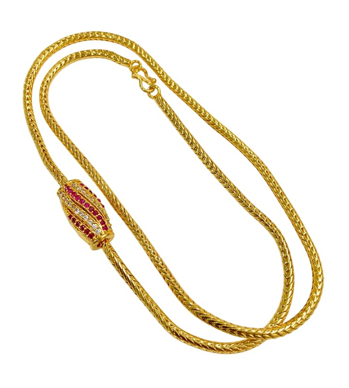 Chain for Women & Girls (Attached Moph) | Micro Gold | Ethnic Jewelry for Women | Traditional, Wedding & Celebration Wear DamruStyle1 White Ruby
