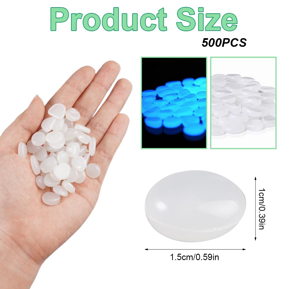 500 Pezzi Pietre Luminose Bianche Da Giardino, 1-1.5 cm Ciottoli Luminosi Fluorescenti, Sassi Luminosi da Giardino Solari, Sassi Decorativi per Vasi, Decorative Ciottoli Brillanti per Vaso Pianta