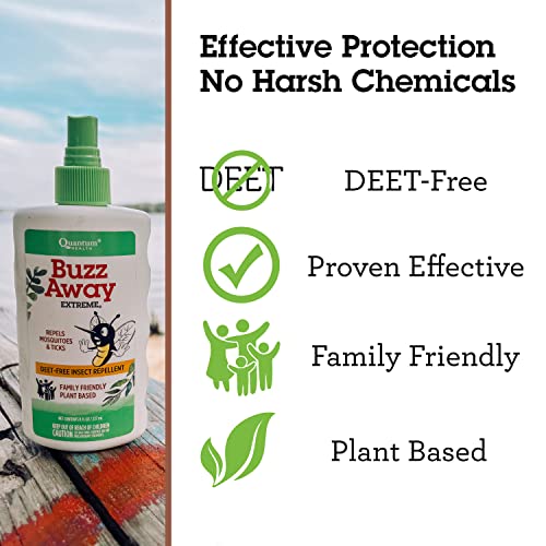 Quantum Health Buzz Away Extreme Insect Repellent|DEET Free Spray|Repels Mosquitos and Ticks|Formulated with Powerful Combo of Essential Oils|Safe for Kids|2 Ounce
