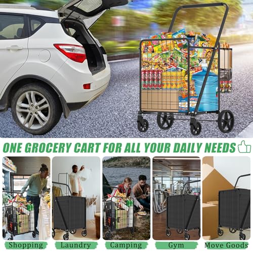 Robuster, faltbarer Einkaufswagen mit 360° drehbaren Rädern, wasserdichte Tasche, Jumbo-Allzweckwagen für Lebensmittel, Wäsche, hält bis zu 200 kg, 37,5 Gallonen – Bild 7