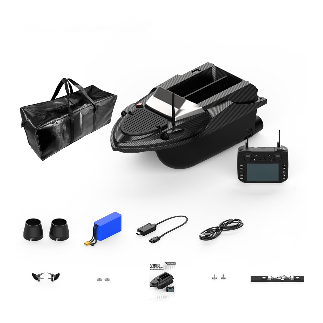 RCARTOYRTR V080 12V RC High-Speed Bait Boat with 9 Fishing Zones, 180 GPS Waypoints, Smart Dual Hopper System and Lights, 800m RC Distance, Toys and Gifts for Fishing Lovers&Adults