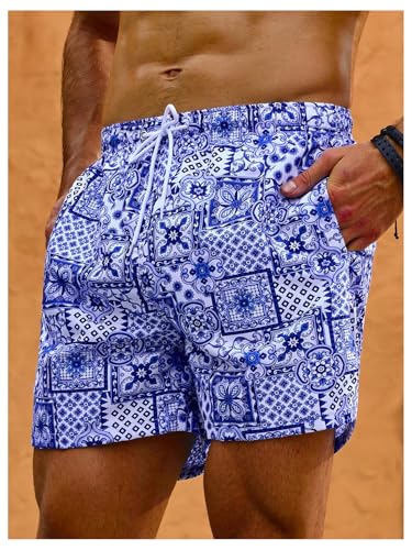Floerns Men's Swim Trunk Floral Print Hawaiian Bathing Suit Beach Shorts with Pocket2