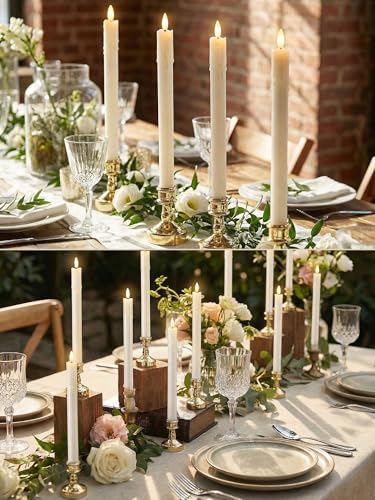 Image of VIHOSE 24 Pcs Flameless Taper Candles with Holders, Gold, Dripping Style
