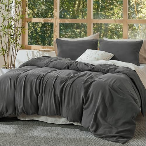 Bedsure Muslin Duvet Cover Queen Size - Cotton Blend Viscose Derived from Bamboo, Cooling Duvet...