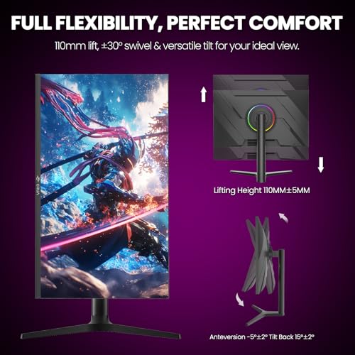 Image of CRUA 32'' 4K Gaming Monitor 160Hz, UHD 3840x2160 IPS Screen, Height /Pivot /Swivel /Tilt Adjustable Vertical Monitor, Support FreeSync, Built-in Speakers, 120% sRGB, PIP /PBP, HDMI 2.0 & DP 1.4-Black