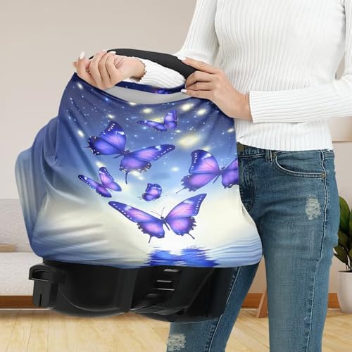 Image of Butterfly Car Seat Canopy for Baby Girls, Trendy Nursing Cover Elastic Shopping Cart Cover for Baby Breastfeeding Cover Soft Car Infant Seat Cover
