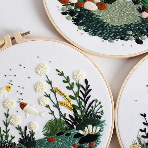 Image of GLTAYLMY Fish Embroidery Kit for Beginners Adults,3 Set Cross Stitch Kits with 1 Plastic Embroidery Hoops,Needles and Color Threads,Needlepoint Kit for Hand Embroidery Starter