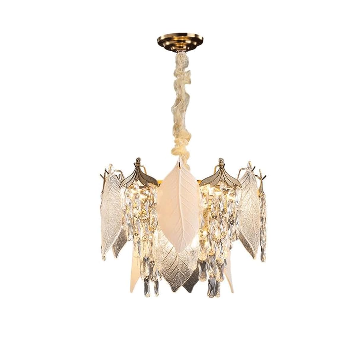 Lustre rond en cristal et suspension LED réglable grand format pour salon