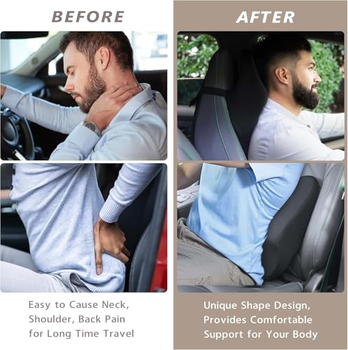 Image of Car Neck Pillow,Memory Foam Car Headrest Pillow for Neck Support, Breathable Removable Cover & Adjustable Strap, Ergonomic Design for Driving Comfort, Neck Pain Relief,Travel (1, 42CM-31CM-13CM)