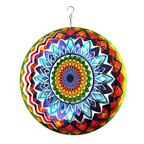 Image of FONMY Wind Spinner Mandala Sun Flower 12 inches - 3D Stainless Steel - Laser Cut Metal Art Geometric Pattern - Hanging Wind Spinner, Kinetic Yard Art Decorations - Indoor /Outdoor Decor