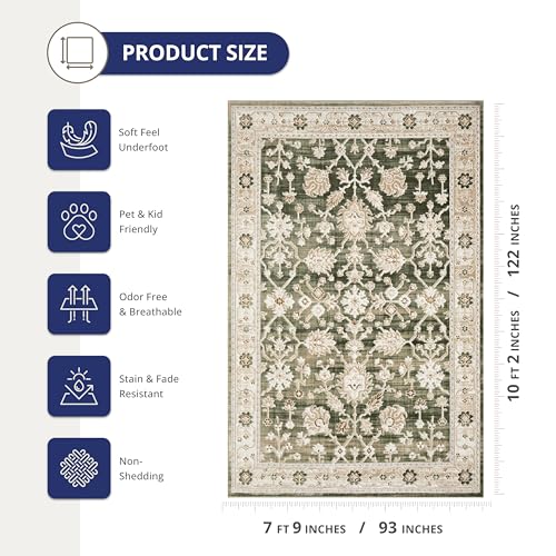 Tapete vintage verde floral Abani 7'9" x 10'2" miniatura 2