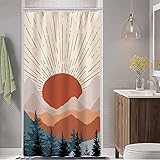 Ruelvth Stall Shower Curtain, Mid Century Boho Sunrise Small Shower Curtain Waterproof Abstract Terracotta Mountain Forest Narrow Shower Curtain Set with Hooks, 36x72 Inch