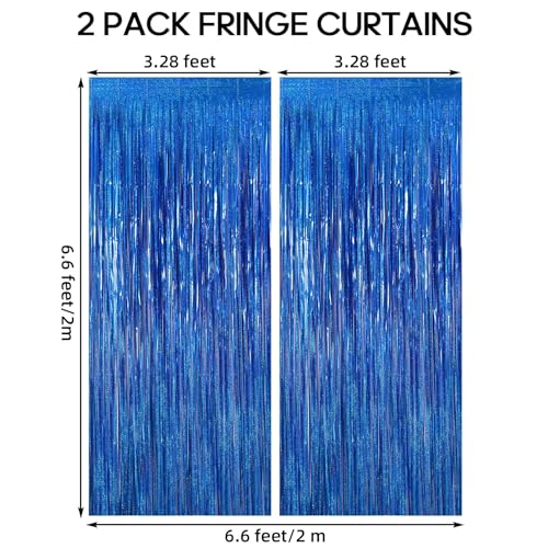 Image of 2 Pack Fringe Curtains Backdrops, Foil Fringe Curtains, Door Streamers for Birthday Wedding Bridal Shower Holiday Graduation Party Decorations, Photo Booth Backdrops, Glitter Blue