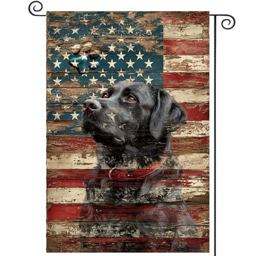 Black Lab American Garden Flag Patriotic Labrador Dog 4th of July Yard Banner 12x18 Double Sided for Outside Small 250 Anniversary USA Independence Memorial Day Decorations