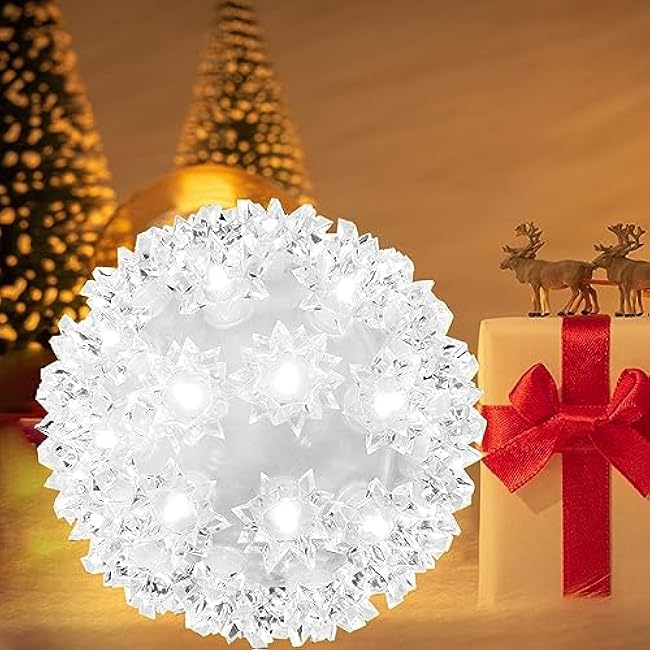 Christmas Lighted Ball 5.5 Outdoor Hanging Sphere Lights Orb 50 LED Cool White Starlight Sphere for Tree, Porch, Gazebo, Bedroom Decorations