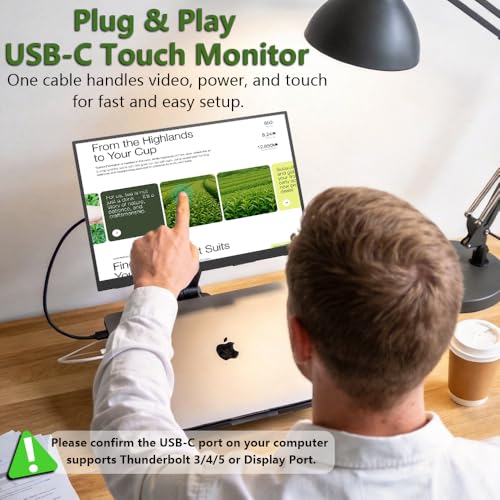 Image of 14 inch Touchscreen Portable Monitor, 16:10 1920x1200 IPS HDR Vertical Monitor, VESA Compatible USB-C Second Screen for Laptop Mac Pc Android (No Touch for iPhone /iPad /Consoles)