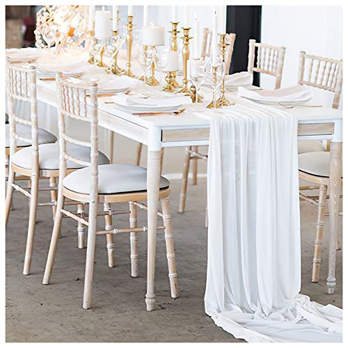 10Ft Chiffon Table Runner 10 Pieces 27X120 Inches White Wedding Table Runner, Rustic Sheer Table Runners For Bridal Shower Party Cake Tables #TOP4